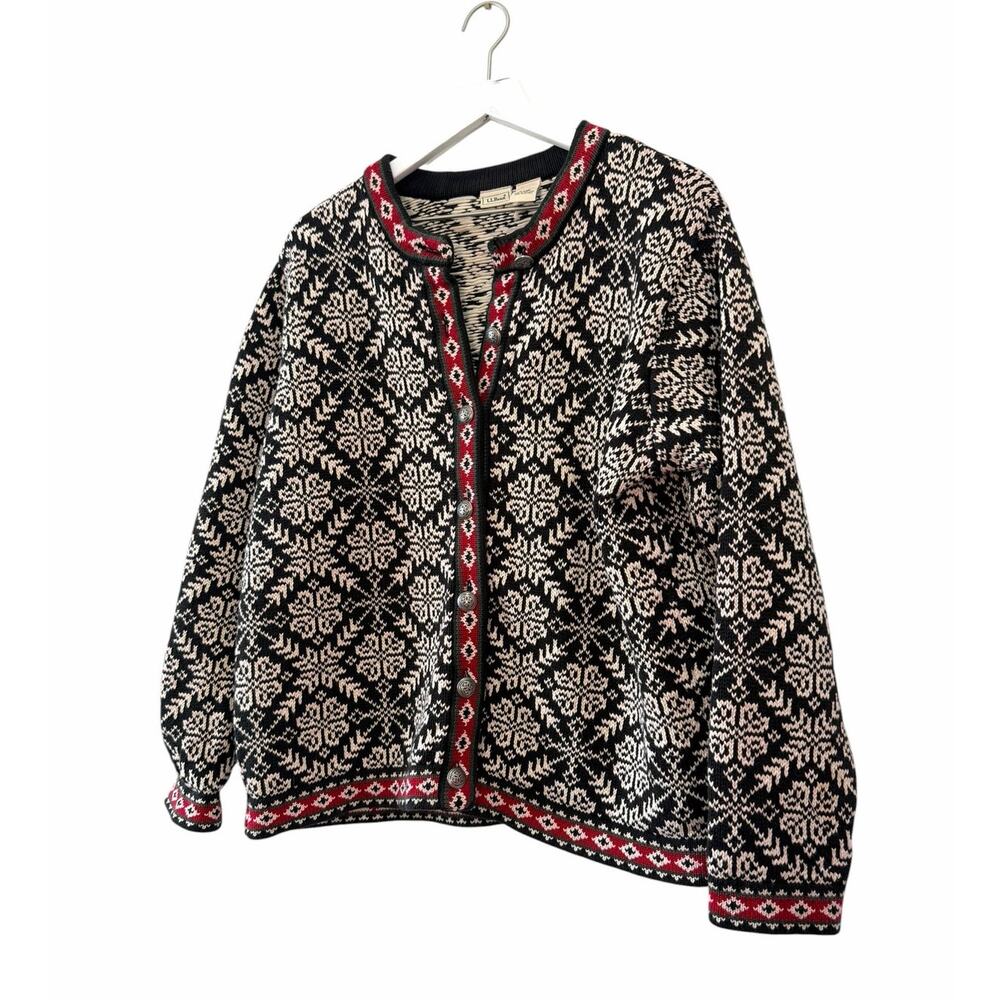 L.L.Bean Nordic Fair Isle Cotton Cardigan Sweater Women’s XL - Picture 4 of 9